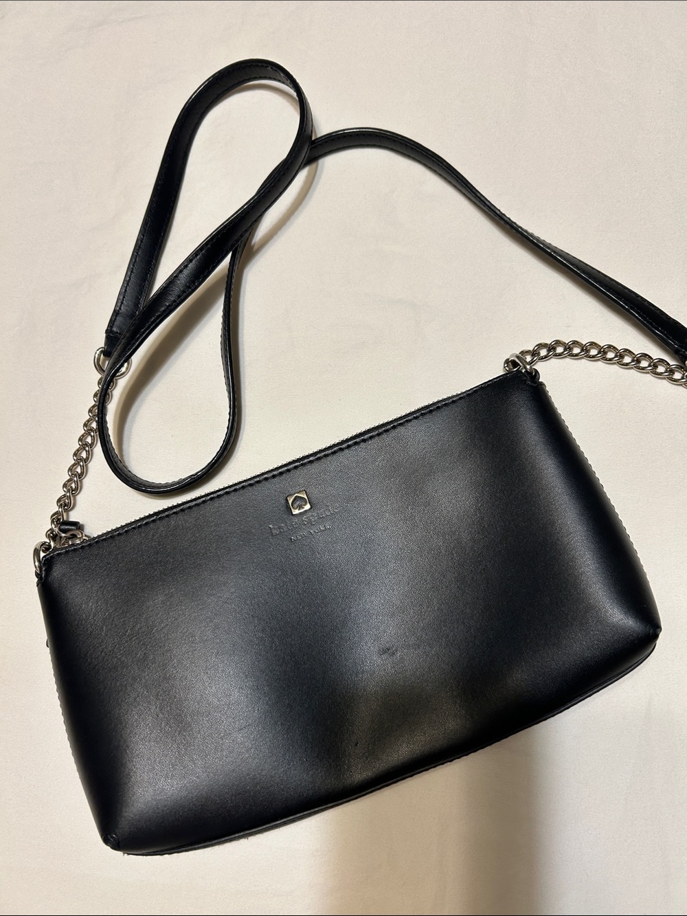 kate spade Black Leather Crossbody with Chain Strap